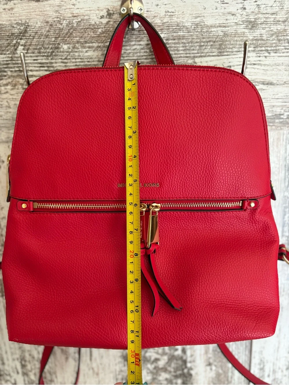 Michael Kors Bright Red Pebbled Leather Backpack with Gold Hardware